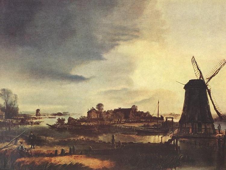 Aert van der Neer Landscape with Windmill Sweden oil painting art